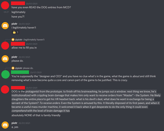 Piotr discussing the plot of the third game on discord